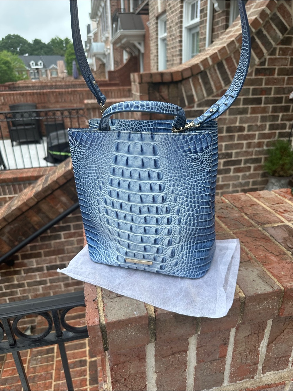 Brahmin, Amelia in Aura Blue Melbourne. Croc-Embossed Top-Handle Bag. - Picture 2 of 10